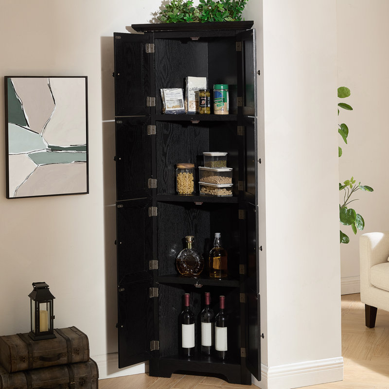 Accent Cabinet, Corner Kitchen Storage Cabinet With Shelves For Bathroom, Living Room, Kitchen, Black