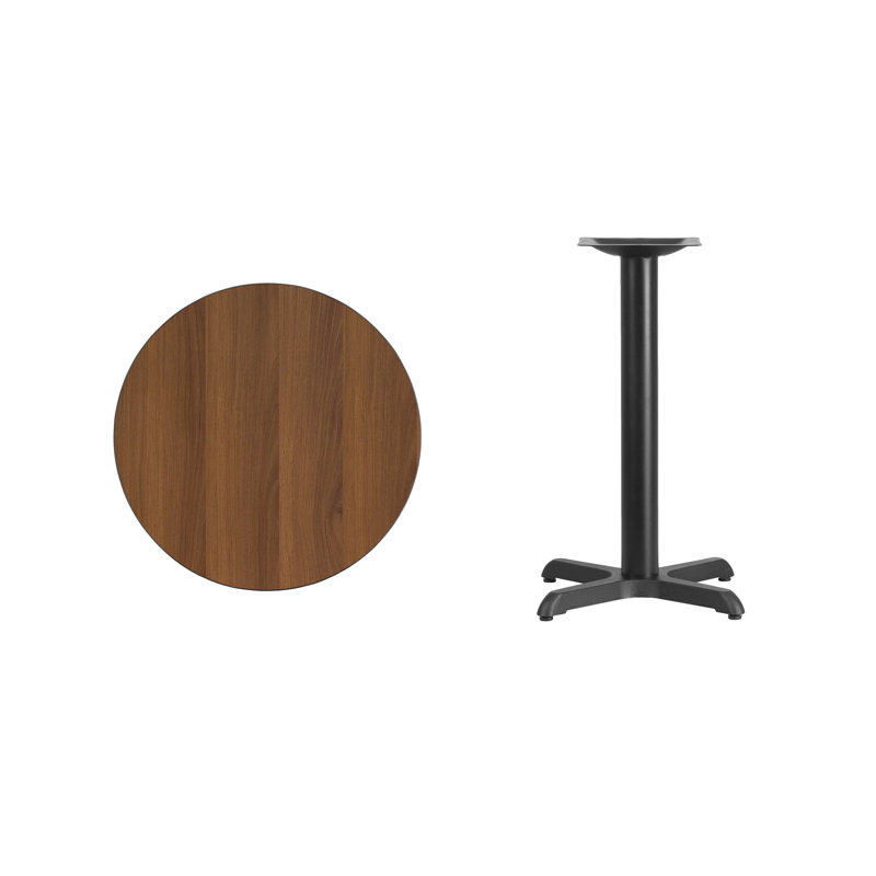 Carrus Round Laminate Table Top with Height Table Base, 31.13" H x 24" W x 24" D, Walnut
