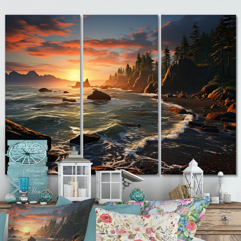 États-Unis, parc national olympique au coucher du soleil sur toile, reproduction de 3 pièces, H 32 po x l 48 po x P 1 po