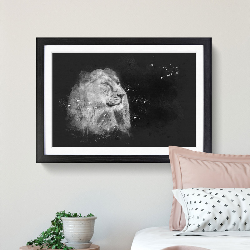 Wild Lioness - Picture Frame Graphic Art Print, Black Framed, 62cm H x 87cm W x 2cm D