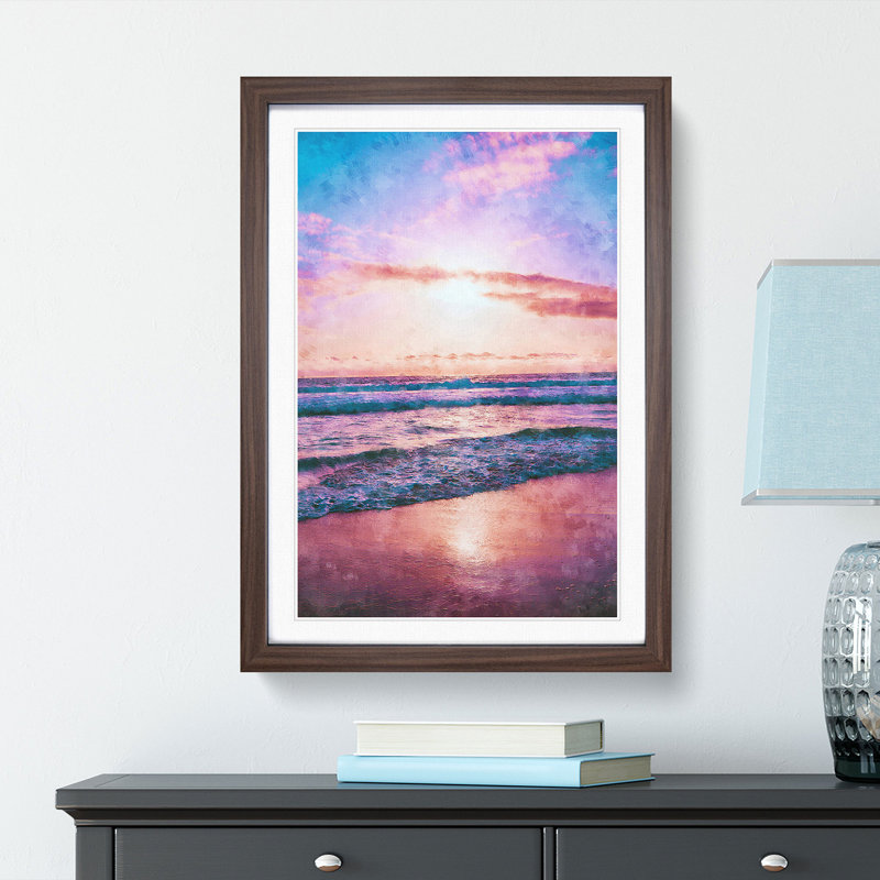 Pink Beach - Single Picture Frame Print on MDF, 33cm H x 24cm W x 2cm D, Walnut Framed