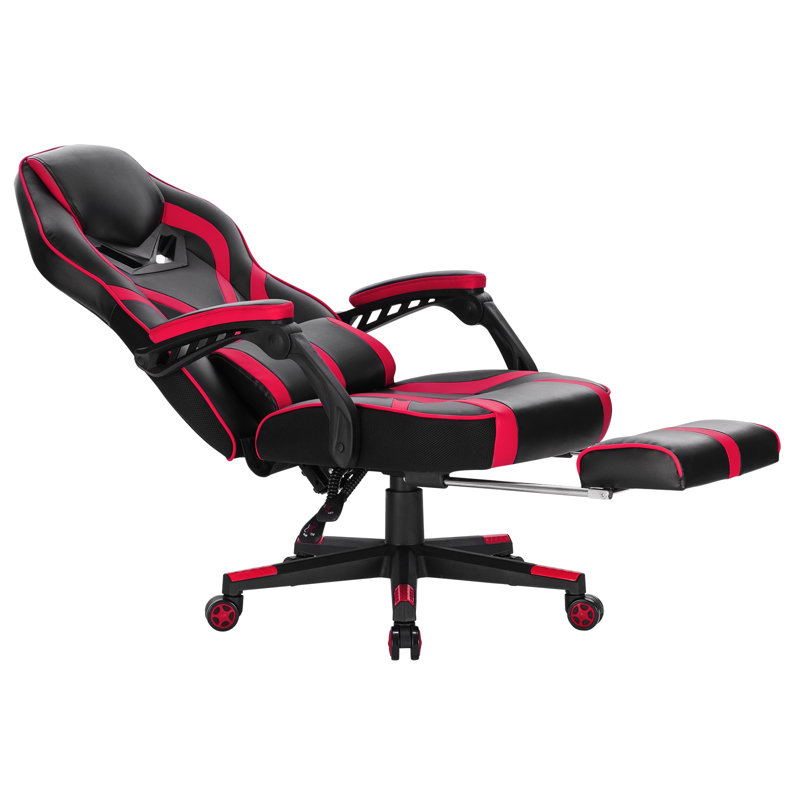 Inbox Zero Adjustable Reclining Ergonomic Swiveling PC & Racing Game Chair in Black, Red