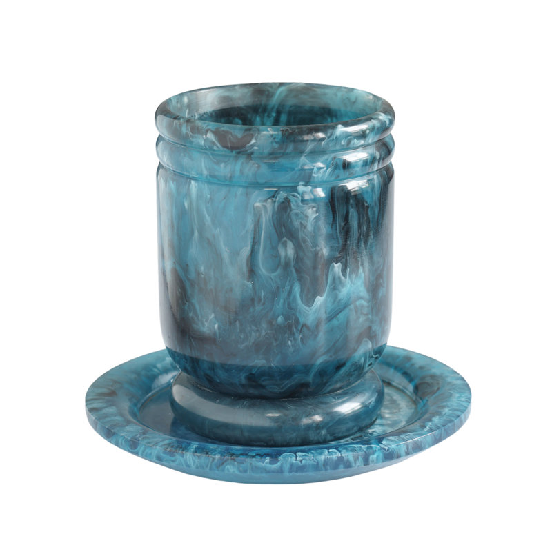 Channeled Blue Swirl Resin Kiddush Cup, Blue