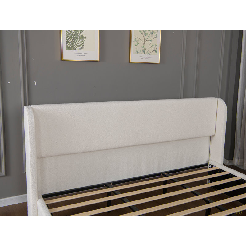 King Size Boucle Bed Frame, Upholstered Cloud Bed Frame With Headboard, Metal Legs And Slats, No Box Spring Needed King, King