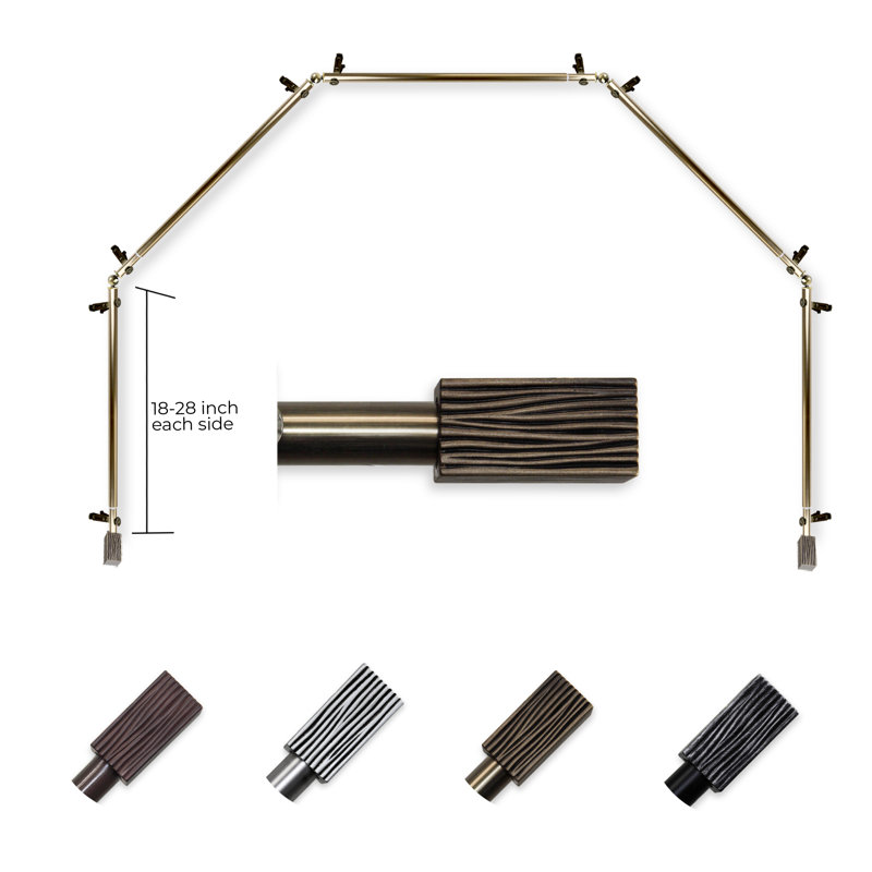 Hegel Adjustable 28" to 48" 0.81" Bay Window Single Curtain Rod, 18" - 28" (each side), Antique Brass