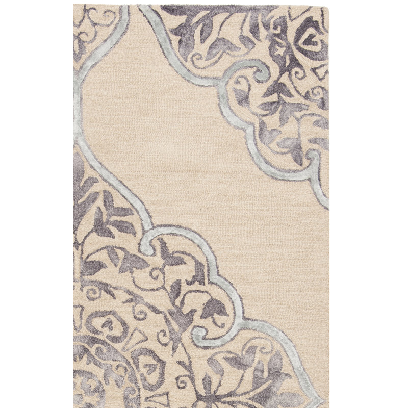 Tapis bleu / beige en laine / coton touffeté à la main Pimentel, Rectangle 2 pi x 3 pi