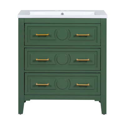 Ensemble de meuble-lavabo simple avec 3 tiroirs, ensemble de meuble-lavabo sur pied en résine massif Ladd