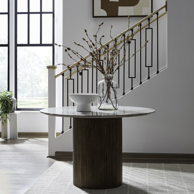  Shropshire Marble Top Pedestal Table w/ Reeded Cylinder Base
