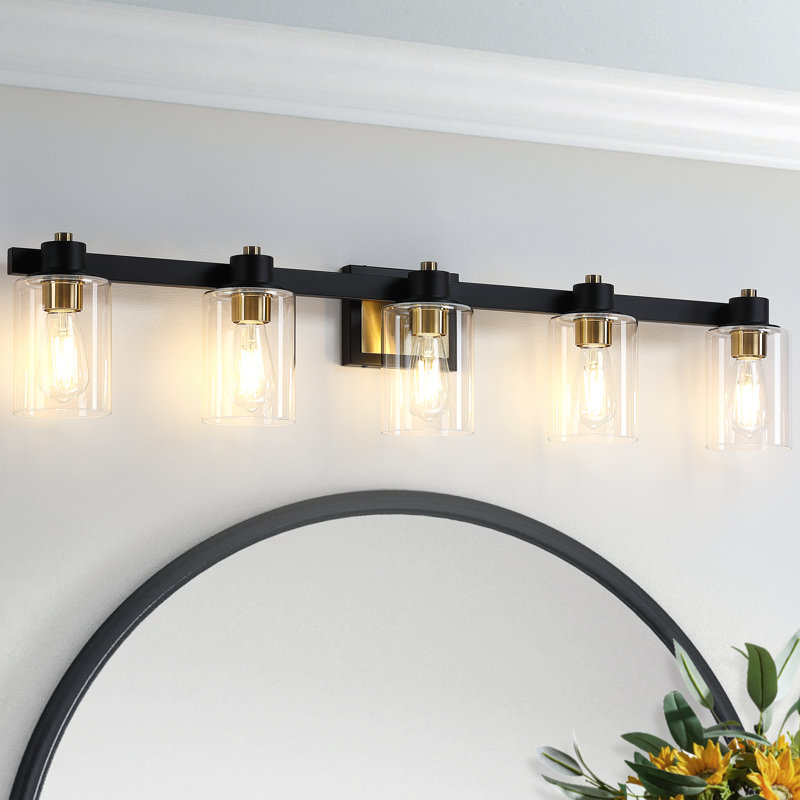 40'' 5-Light Black & Gold Bathroom Vanity Light with Glass Shade, 5 Lights, Gold/Matte Black