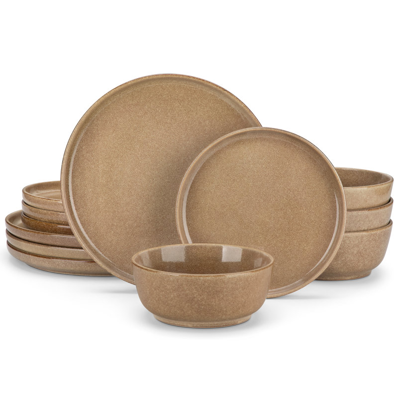 Piece Stoneware Dinnerware Set - Service for 4, Brown