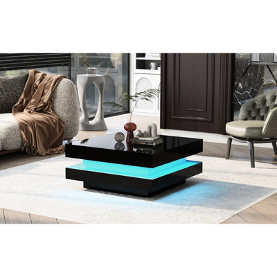 2 tables basses carrées de salon avec DEL, noir brillant, structure, intérieur noir minimaliste 31,5 po x 31,5 po x 14,2 po, pièce, 31,5 po x 31,5 po x 14,2 po, et hypnotisant
