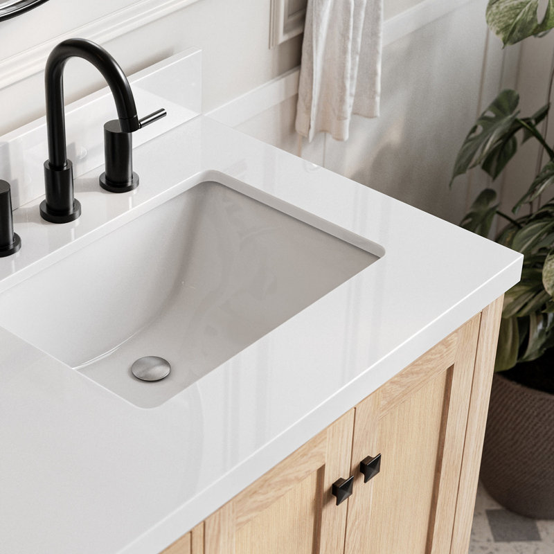 Cambridge 37'' W Single Vanity, Matte Black, Oak, Pure White Quartz
