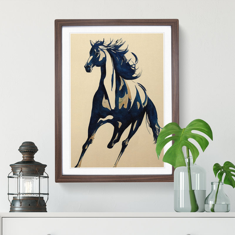 Running Horse - Framed Print, 46cm H x 34cm W x 2cm D, Brown Framed