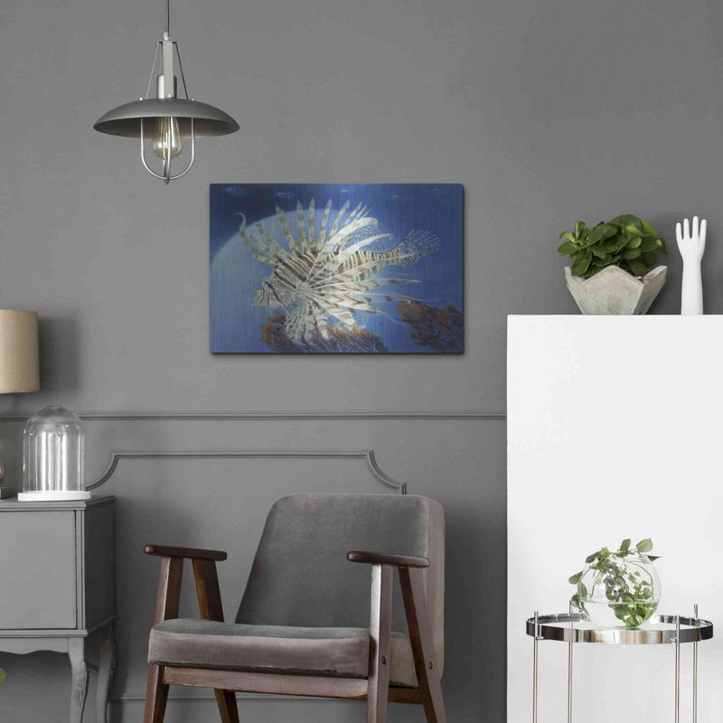 Art mural en métal Beachcrest Home ™ «Lion Fish» par Durwood Coffey, H 16 po x l 24 po