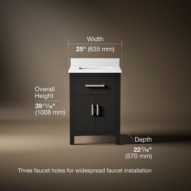 Kresla 24 In. Bathroom Vanity Cabinet With Sink And Quartz Top, Black Oak