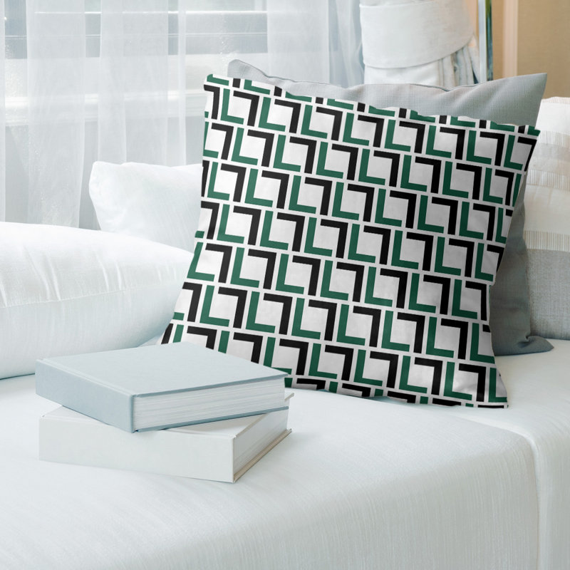Housse de coussin New York, 18" x 18", Blanc / Vert / Noir, Polyester filé