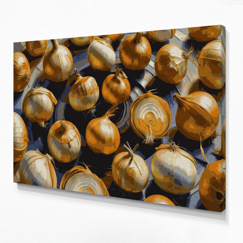Légumes, oignon, art mural sur toile brune, 20" H x 24" W