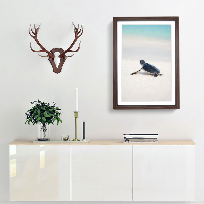 New Born Sea Turtle in Abstract - Framed Print, 48cm H x 36cm W x 2cm D, Walnut Framed