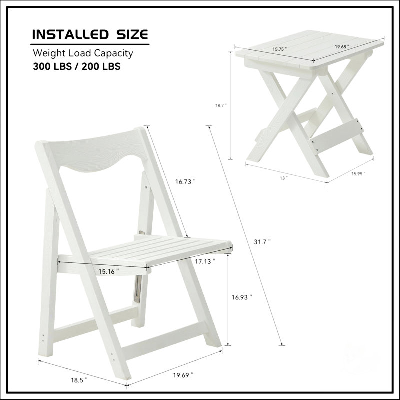 Foldable Small Table And Chair Set With 2 Chairs And Rectangular Table  White