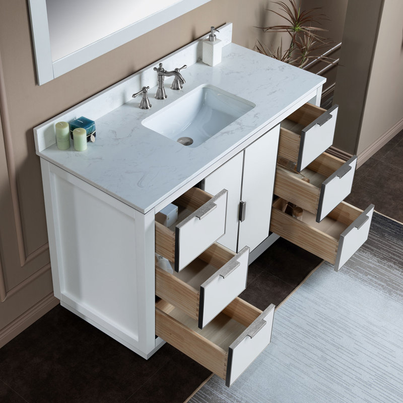 Ensemble de meuble-lavabo simple 49 po Venice, Blanc, Nickel brossé