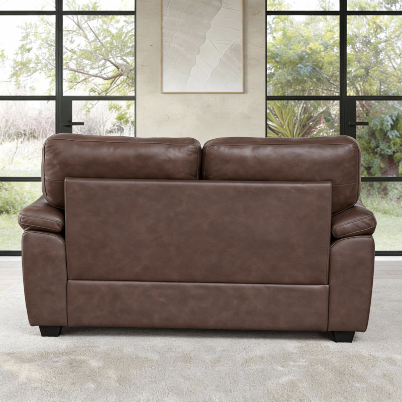 58.66" Leathaire Loveseat with 2 Accent Pillows for Living Room, Brown
