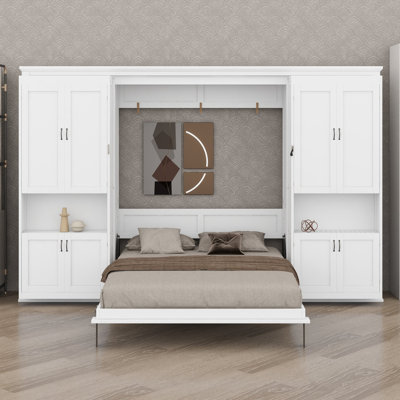 Murphy bed with dual sliding storage cabinets and hidden wall design for modern homes