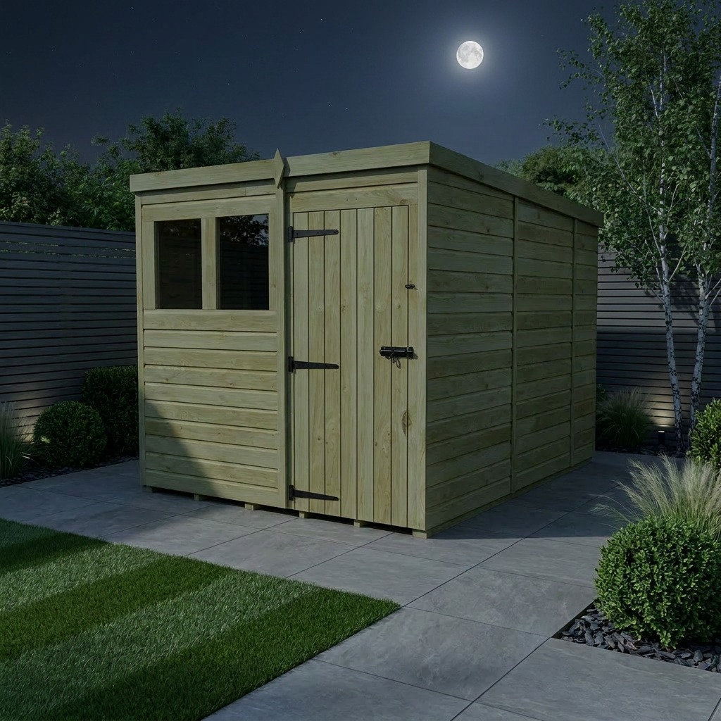 Total Sheds 7ft x 10ft Pent Garden Shed - Single Door - With Windows - Pressure Treated Timber - UK Manufactured
