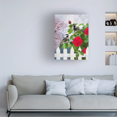Bolog Emma Eve Cunningham Chickadees In A Red Rose Bush Canvas Art