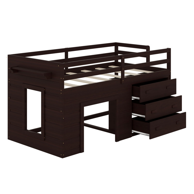 Loft Bed With Drawers And Shelf, Espresso