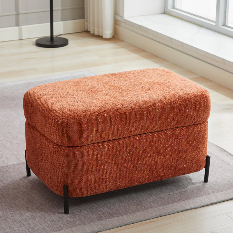 Bampton Upholstered Storage Ottoman, Orange Chenille