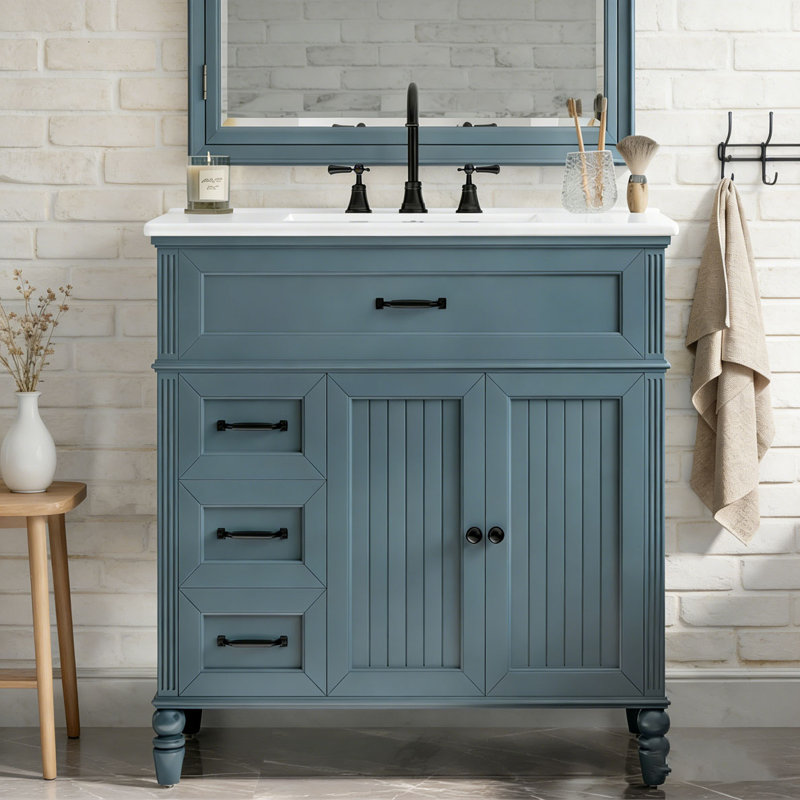 Meuble-lavabo avec tiroirs 36 po, 36 po avec lavabo, Blue Gray