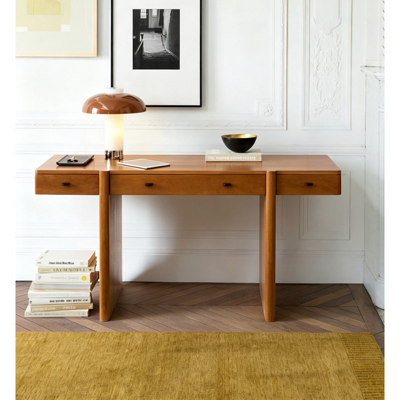 Bureau d'écriture en bois massif de style Mid-Century avec 3 tiroirs, H 29,13 po x l 47,24 po x P 21,65 po