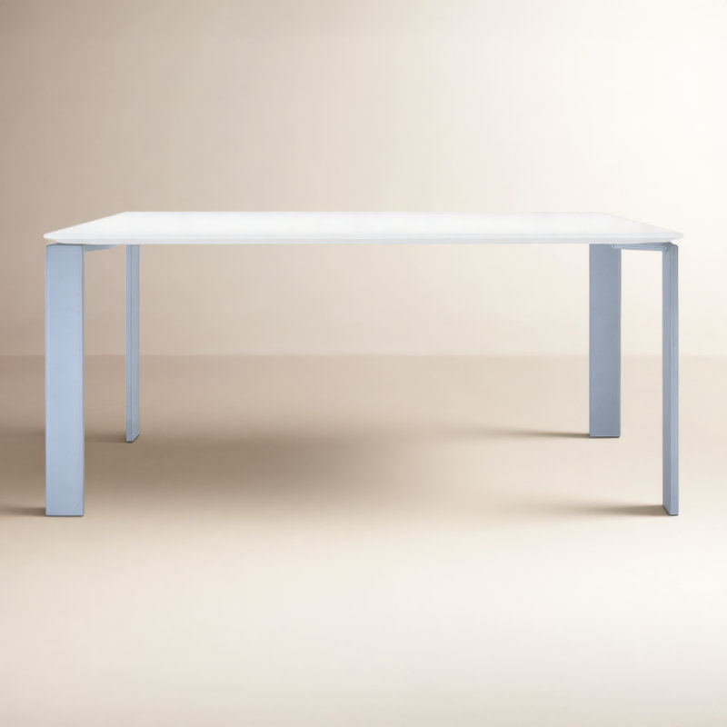 Four Metal Base Dining Table, 28" H x 62" W x 31" D, White Top/Aluminum Base