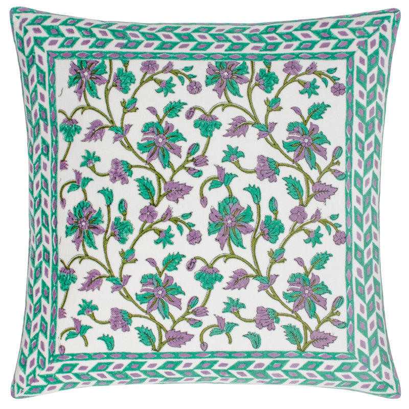 Mentera Floral Square Cushion, Oasis Green/Lilac