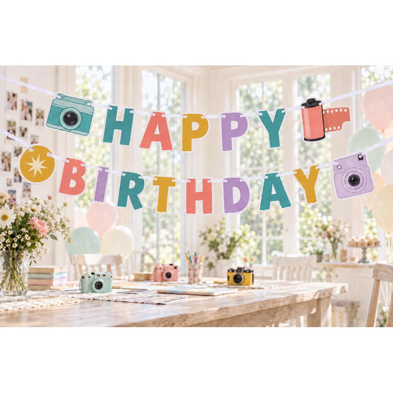 Little Photographer Happy Birthday Banner, Camera Party Garland, Cardstock Birthday Decorations