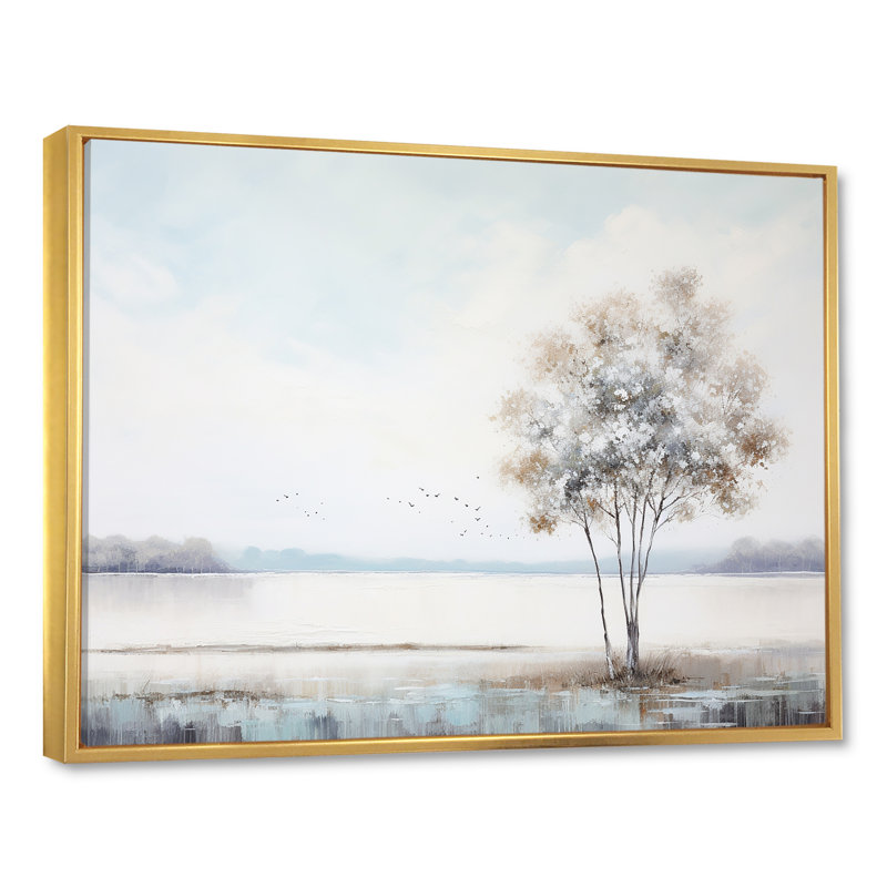 Paysage moderne scandinave silencieux I, Cadre flottant doré, H 12 po x l 20 po x P 1 po