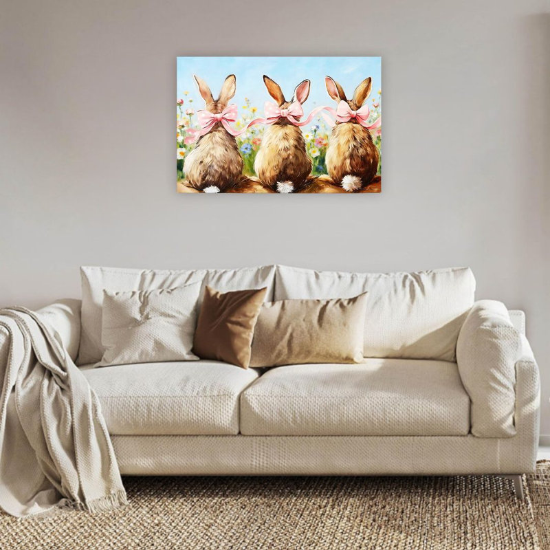 Lapin brun dans un champ de fleurs, lapin de Pâques, toile de fond encastrée en bois, décoration murale de ferme rustique 24 po x 36 po