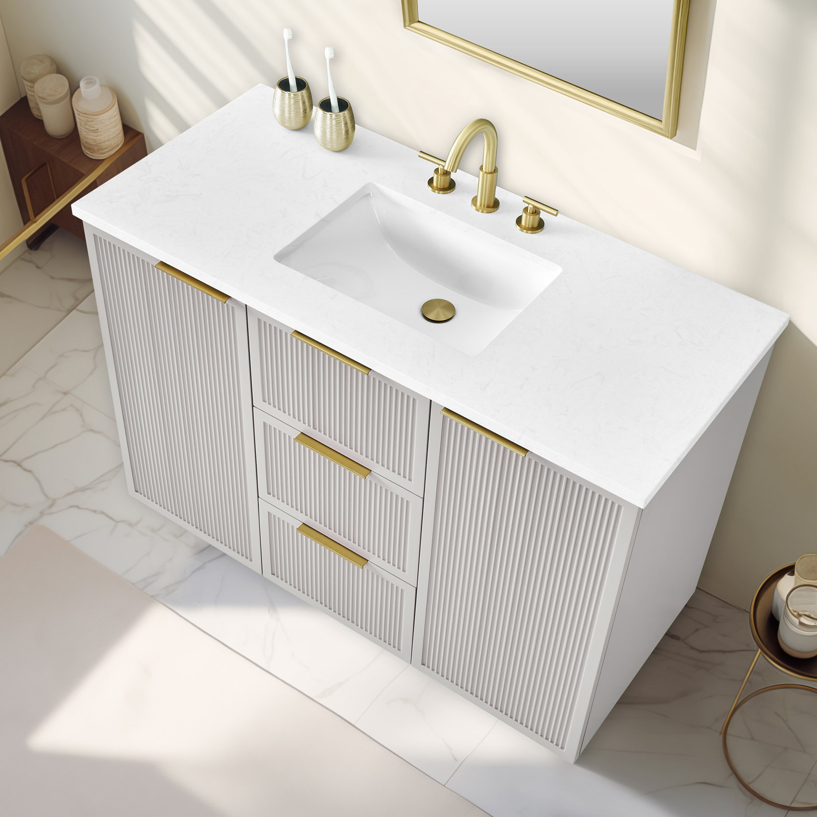 Aderyn 48" Pine Single Bathroom Vanity, Taupe/Brushed Bronze