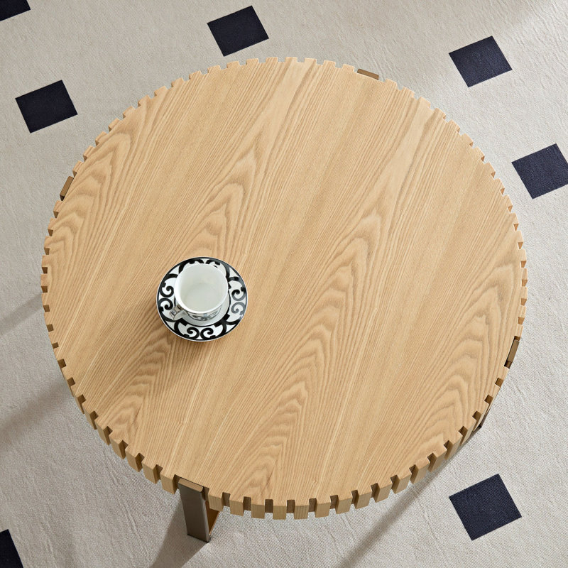 Table basse ronde moderne de 31,5 pouces pour salon, petite table basse avec piédestal robuste, bois de frêne naturel