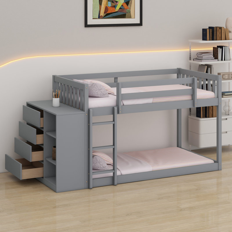 Bunk Bed With Drawers And Shelves, Grey