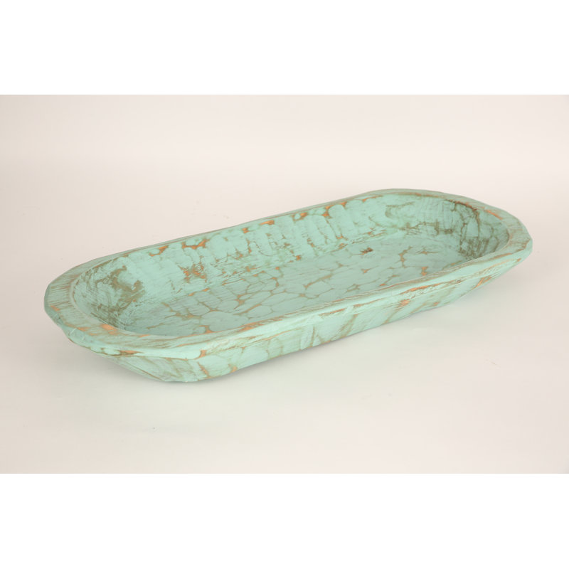 Bol décoratif en pâte de bois vieillie Tulon, H 3 po x l 26 po x P 12 po, Turquoise