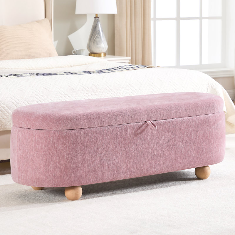 Banc ottoman de rangement ovale de 51,2 pouces avec pieds en bois, Pink