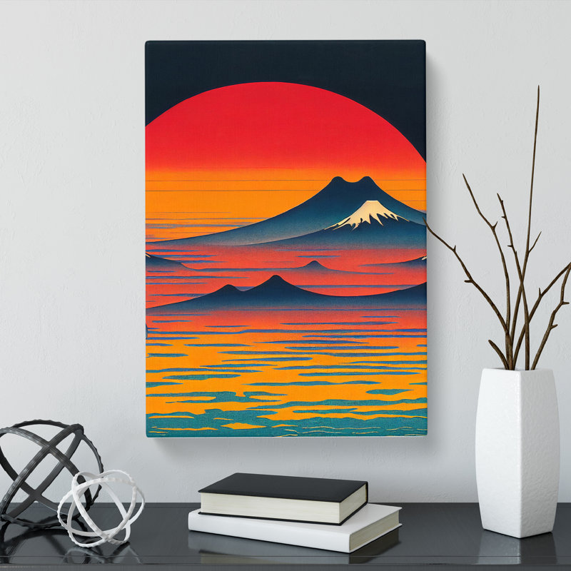 Japanese Sunset Retro - Wrapped Canvas Print, 50cm H x 35cm W x 3cm D