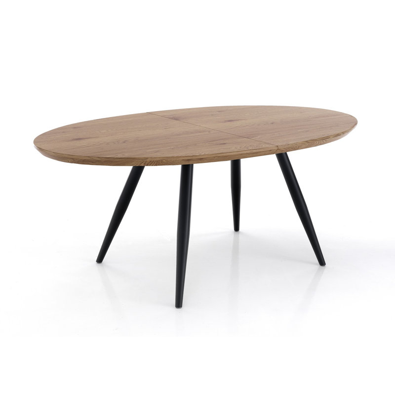 Amalah Extendable Oak Oval Metal Base Dining Table