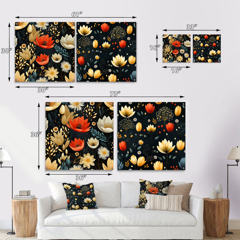 Adella - Ensemble de 2 art mural en verre acrylique, H 16 po x l 33 po