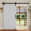 Porte de grange blanche à 5 treillis en bois aggloméré l 36 po x H 84 po avec quincaillerie complète (comprend l'ensemble de glissières et la poignée de porte)-122528716-120928324