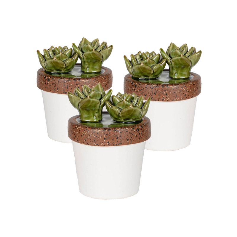 Travione Ceramic Plant Décor Set of 3 4"Dia. x 5" Green/White