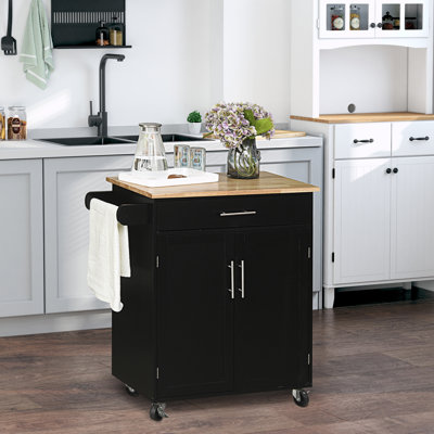 Chariot d'îlot de cuisine avec plateau en bois d'hévéa, chariot de service utilitaire