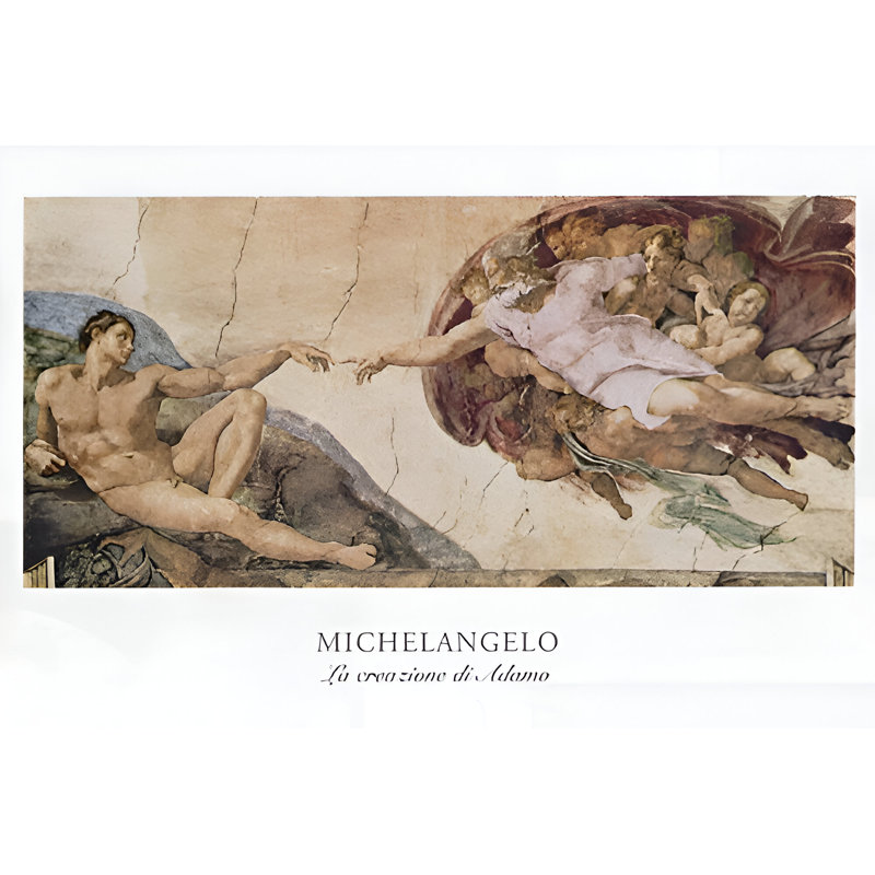 «La Crezione Di Adamo» par Michelangelo, reproduction d'art sur papier sans cadre