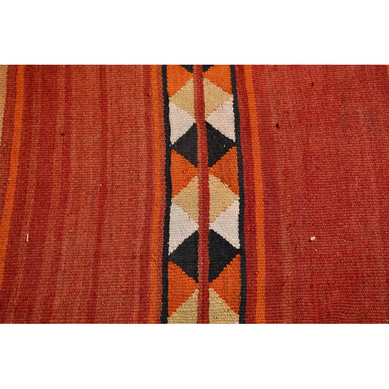 Tapis de style kilim turc rétro tissé à la main avec motifs géométriques bohémiens à rayures rouges et orange